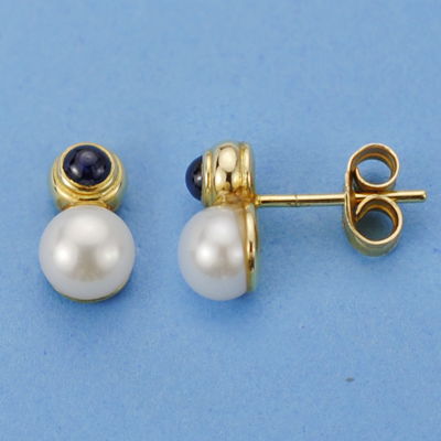 18K PENDIENTES ORO AMARILLO PERLA Y PIEDRA. 10 X 5 MM.