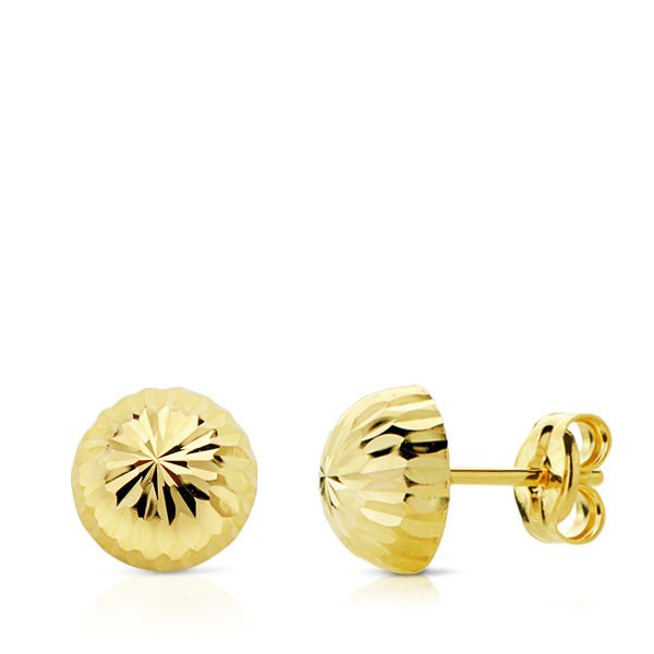 18K PENDIENTES ORO AMARILLO MEDIA BOLA TALLADA 7 MM.PRESION