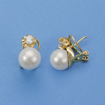 18K PENDIENTES PERLA BOTON 10MM. 16 X 9 MM.
