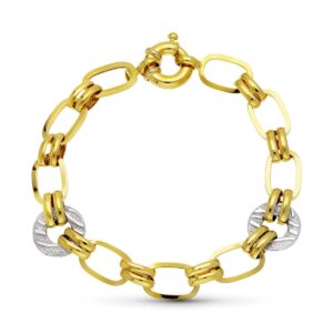 18K PULSERA ORO BICOLOR ESLABONES HUECA 19CM PESO 9.90 GR