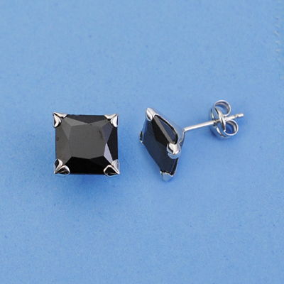 18K PENDIENTES ORO BLANCO PIEDRA NEGRA. 6 X 6 MM.
