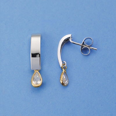 18K PENDIENTES ORO BICOLOR CIRCONITAS 18 X 3 MM
