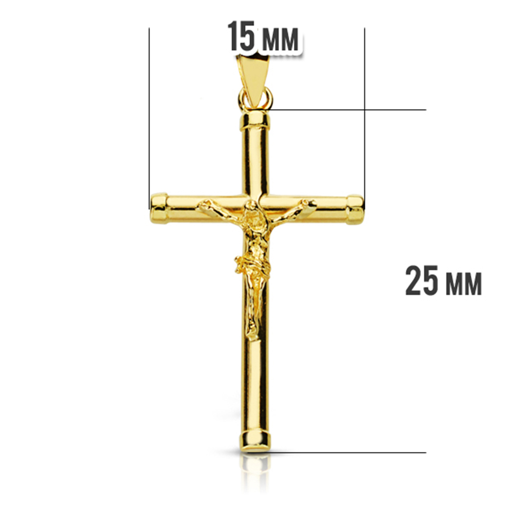 18K CRUZ CON CRISTO REDONDA. 28 X 15MM. 2MM - Imagen 2