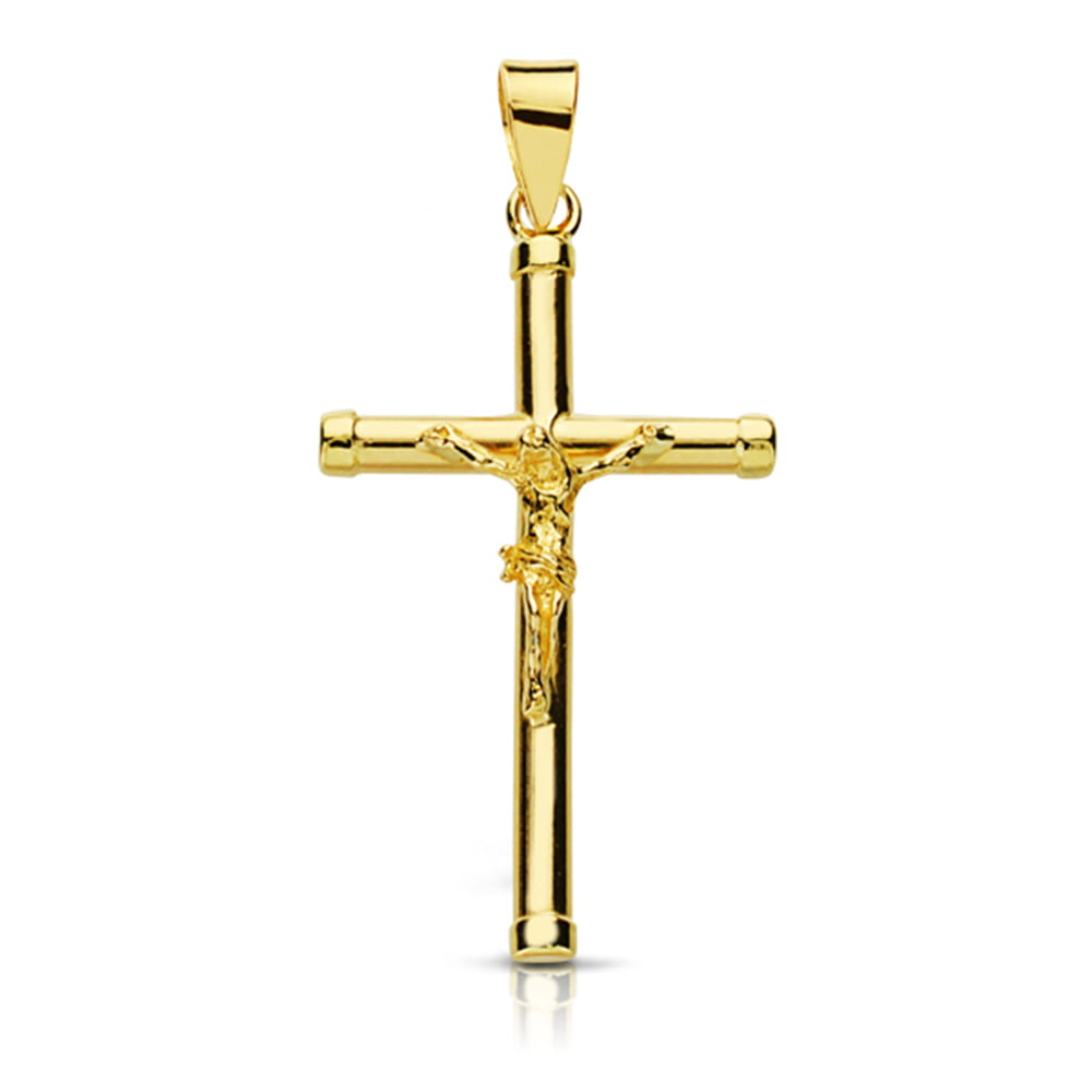 18K CRUZ CON CRISTO REDONDA. 28 X 15MM. 2MM