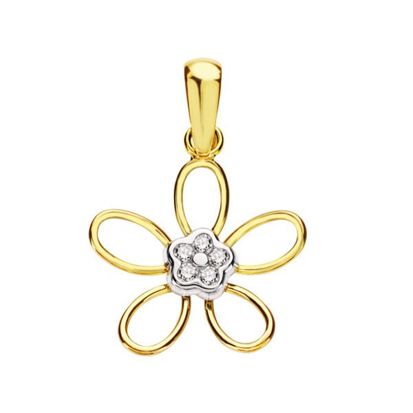 18K COLGANTE FLOR CIRCONITAS 15 X 13 MM.
