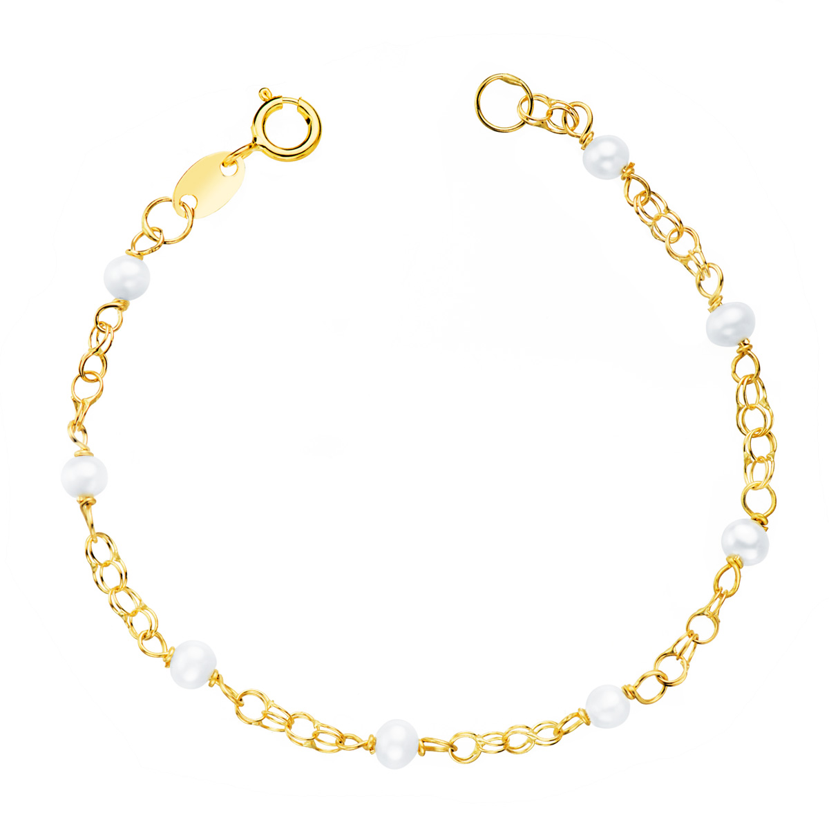18K PULSERA PERLA NIÑA 3MM Y HUNGARA ORO 13,5-14 CM.