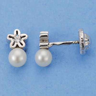 18K PENDIENTES FLOR PERLA. 7 X 4 MM.@