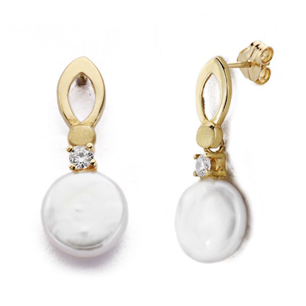 18K PENDIENTES PERLA,CIRCONITA. 22 X 9MM