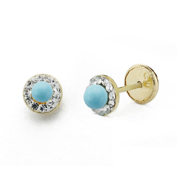 18K PENDIENTES TURQUESA CIRCONITAS. 5 MM.