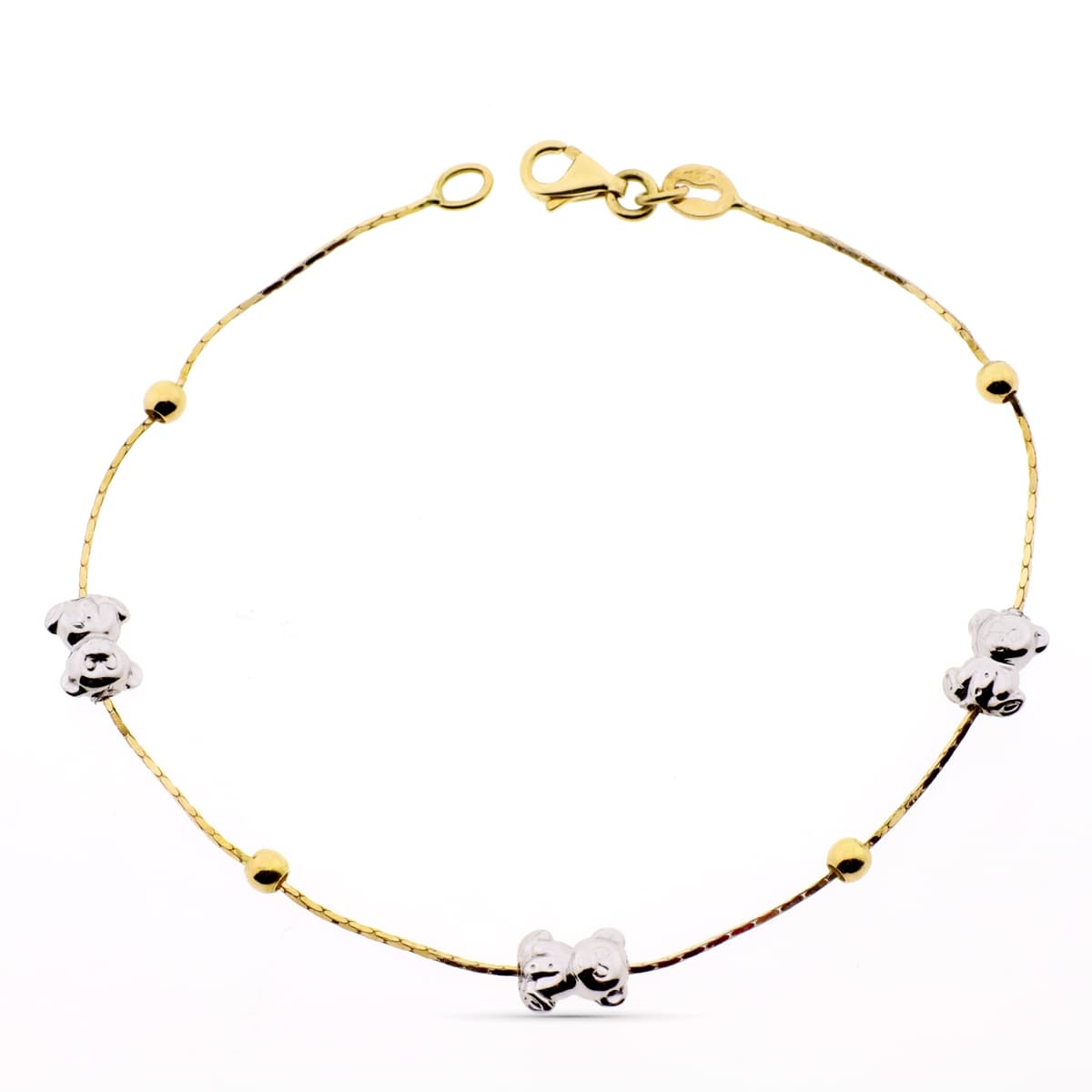 18K PULSERA ORO BICOLOR OSO S Y BOLAS LISAS 19 CM