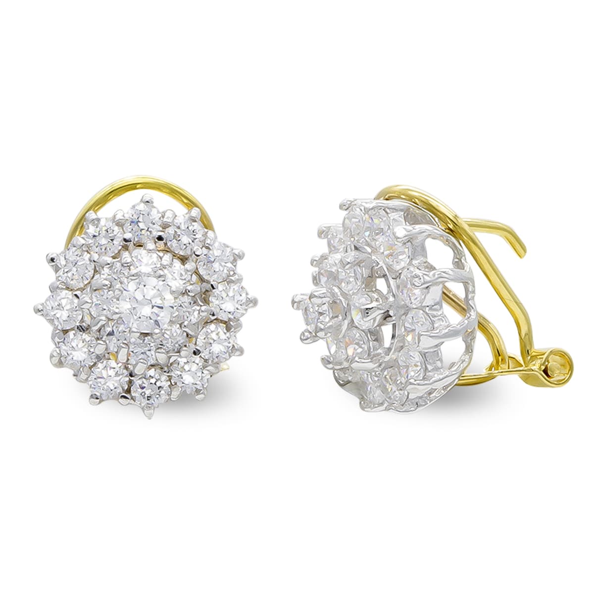 18K PENDIENTES ORO BICOLOR CUAJO CIRCONITAS 11X11 MM CIERRE CATALÁN