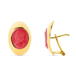 18K PENDIENTES ORO AMARILLO CAMAFEO CORALINA 20X13 MM CIERRE OMEGA