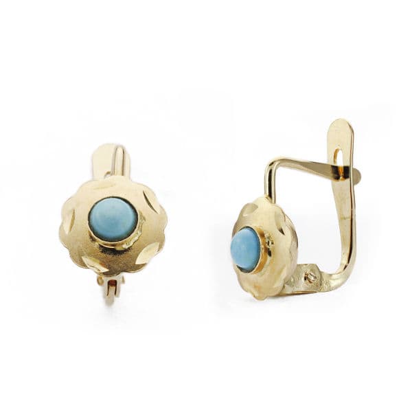 18K PENDIENTES ORO AMARILLO CUBANAS TURQUESA 6X6 MM