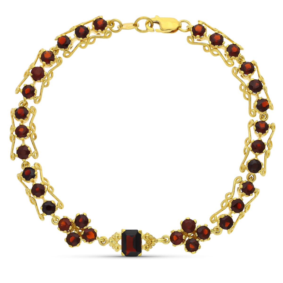 18K PULSERA ORO AMARILLO Y GRANATES 19CM