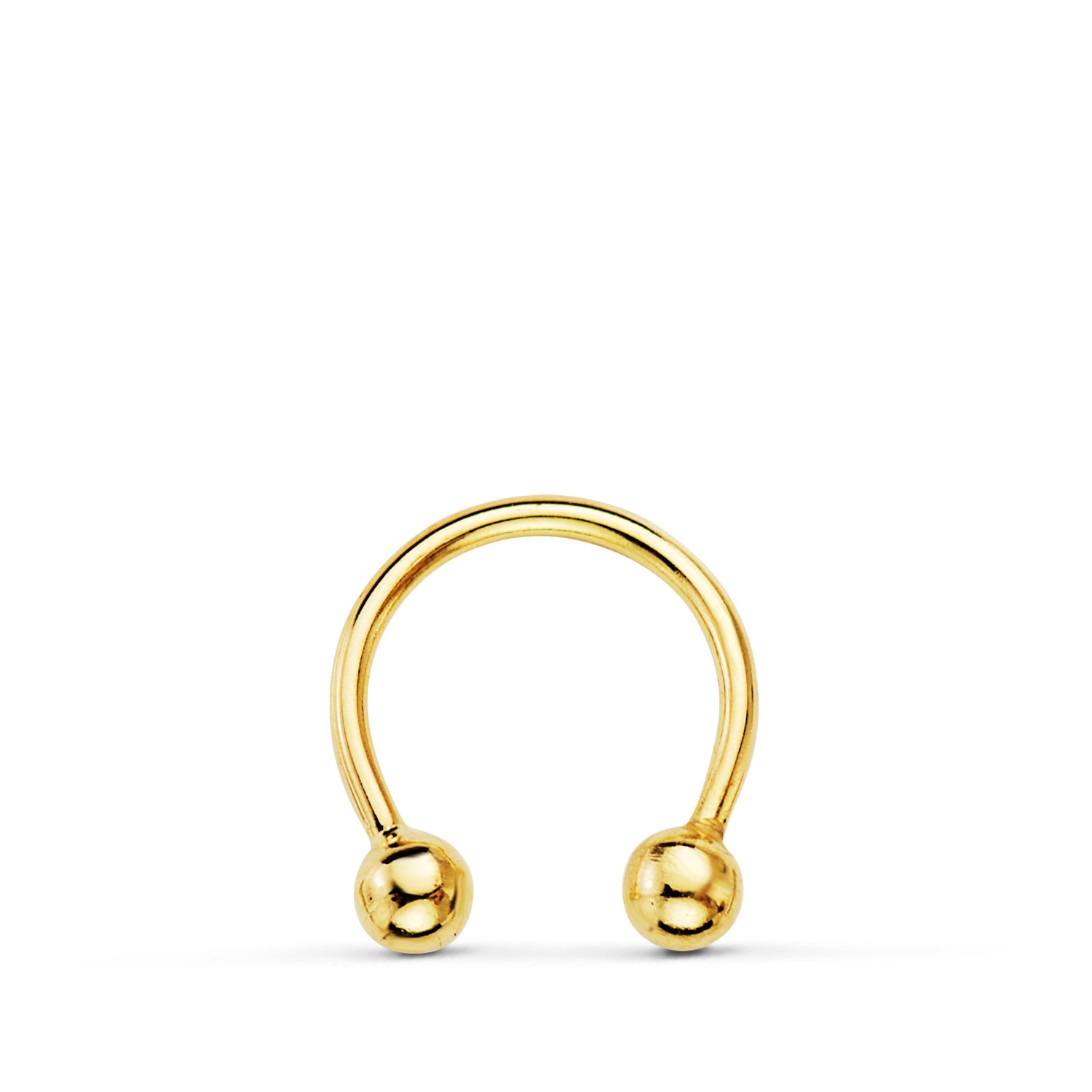 18K PIERCING ORO AMARILLO PEZON CURVO CON BOLAS 3MM 11 X 10MM