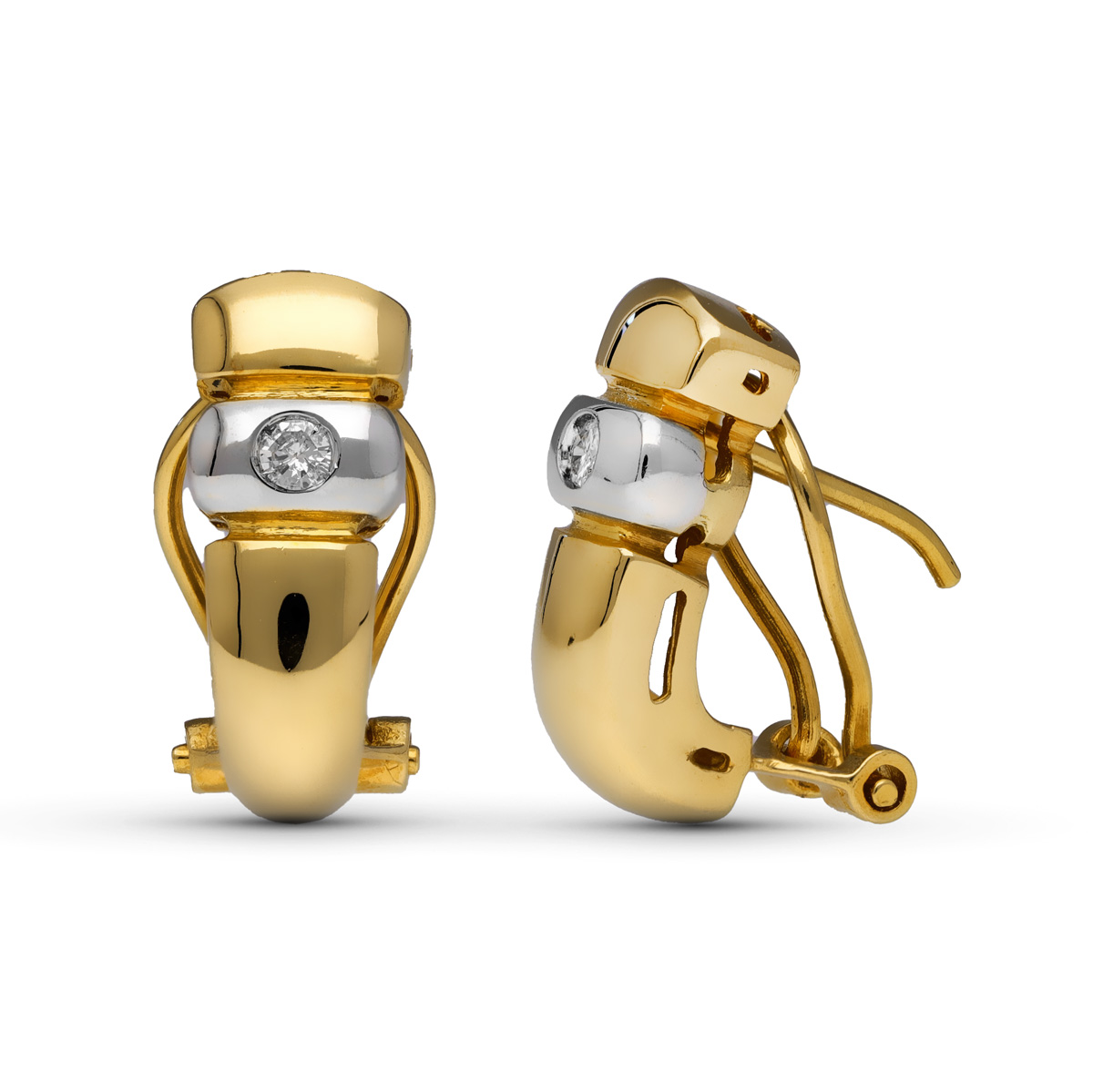 18K PENDIENTES ORO AMARILLO DIAMANTES TALLA BRILLANTE 0.10 QTS. 14X6 MM