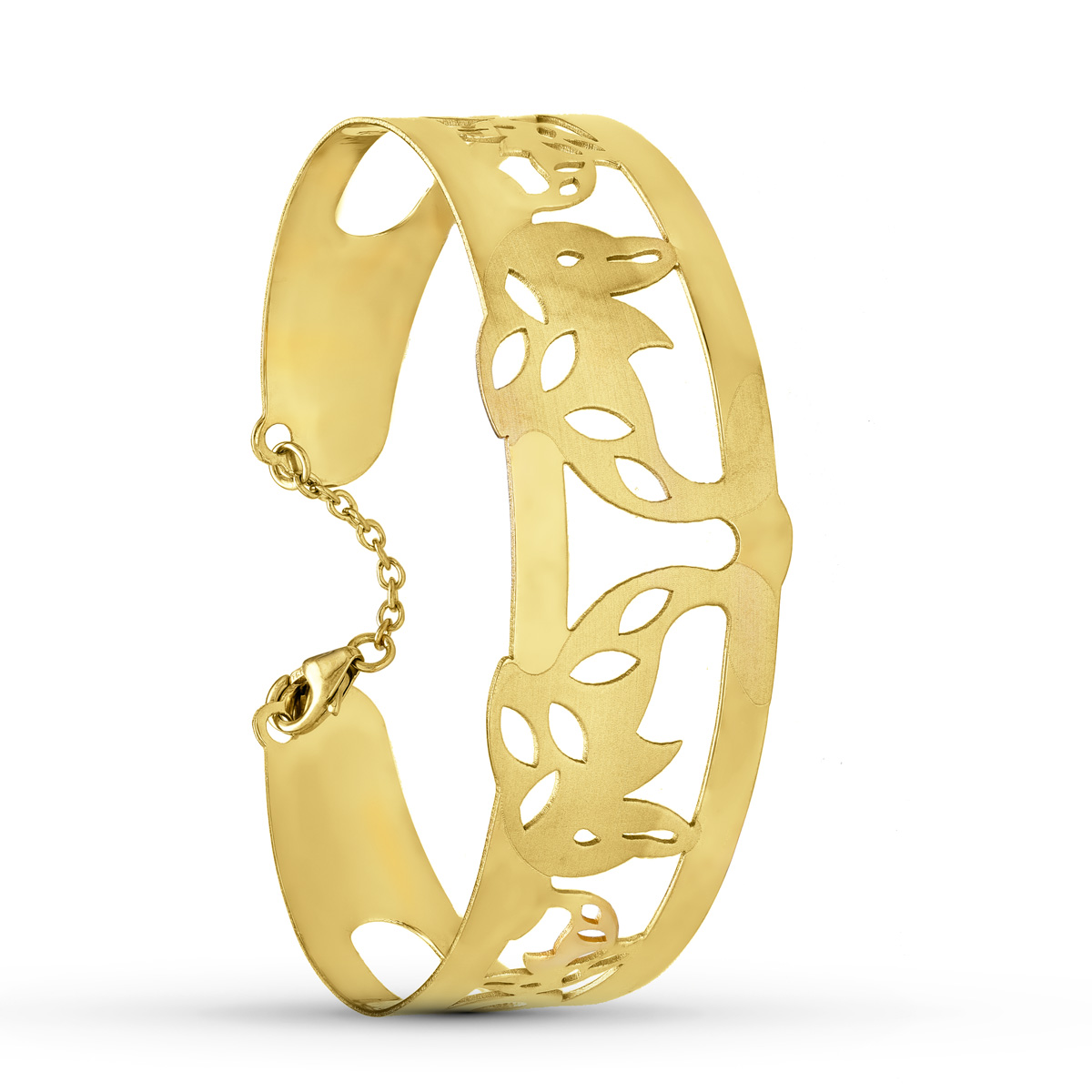 18K PULSERA RIGIDA ORO AMARILLO DELFINES LASER MATE BRILLO