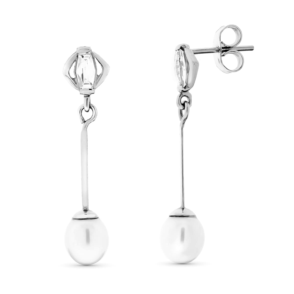 18K PENDIENTES ORO BLANCO LARGOS Y PERLAS