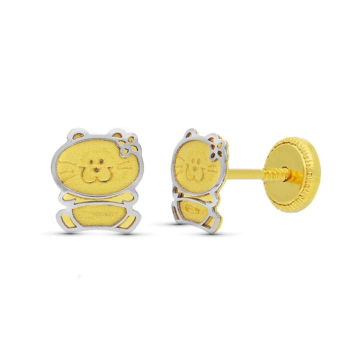 18K PENDIENTES ORO BICOLOR GATITA 6X5 MM