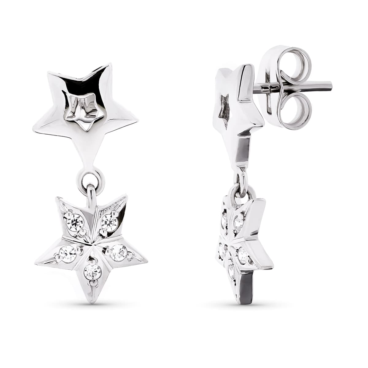 18K PENDIENTES ORO BLANCO LARGOS ESTRELLAS