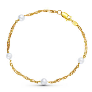 18K PULSERA ORO AMARILLO PERLA 5 MM SINGAPUR 19 CM