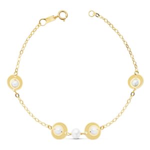 18K PULSERA COMUNION PERLA Y MOTIVOS. 18 CM
