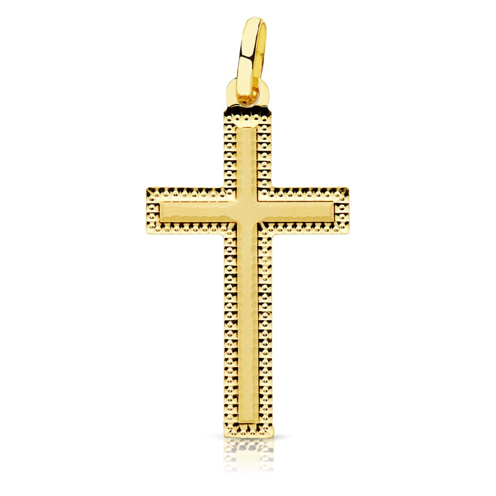 18K CRUZ SIN CRISTO TALLADA 27X15 MM