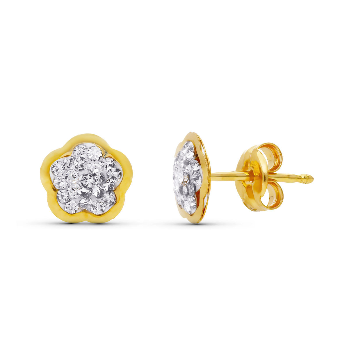 18K PENDIENTES ORO AMARILLO FLOR 6X6 MMPRESION