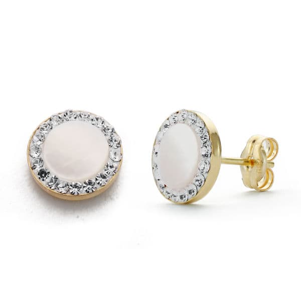9K PENDIENTES ORO AMARILLO NACAR CIRCONITAS 8 MM CIERRE PRESION