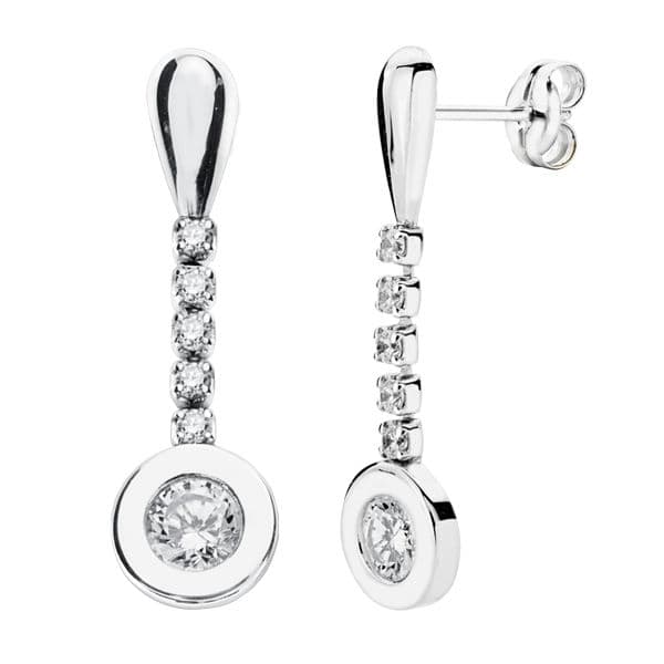 9K PENDIENTES ORO BLANCO LARGOS CON CIRCONITAS 25X7 MM CIERRE PRESION