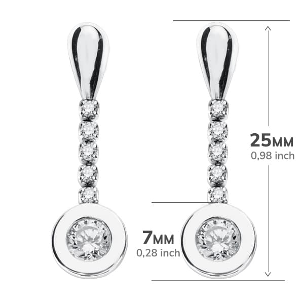 9K PENDIENTES ORO BLANCO LARGOS CON CIRCONITAS 25X7 MM CIERRE PRESION - Imagen 2