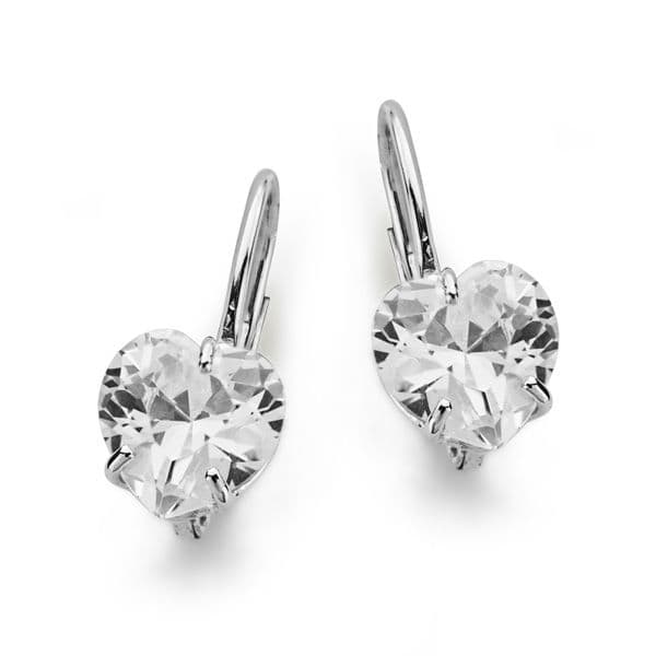 18K PENDIENTES ORO BLANCO PIEDRA CORAZON 8X8 MM