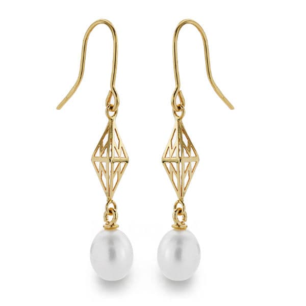 18K PENDIENTES PERLA GANCHO. 40X7 MM