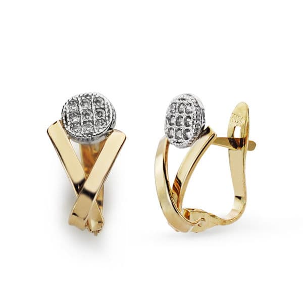 9K PENDIENTES BICOLOR CIRCONITAS 13X7 MM