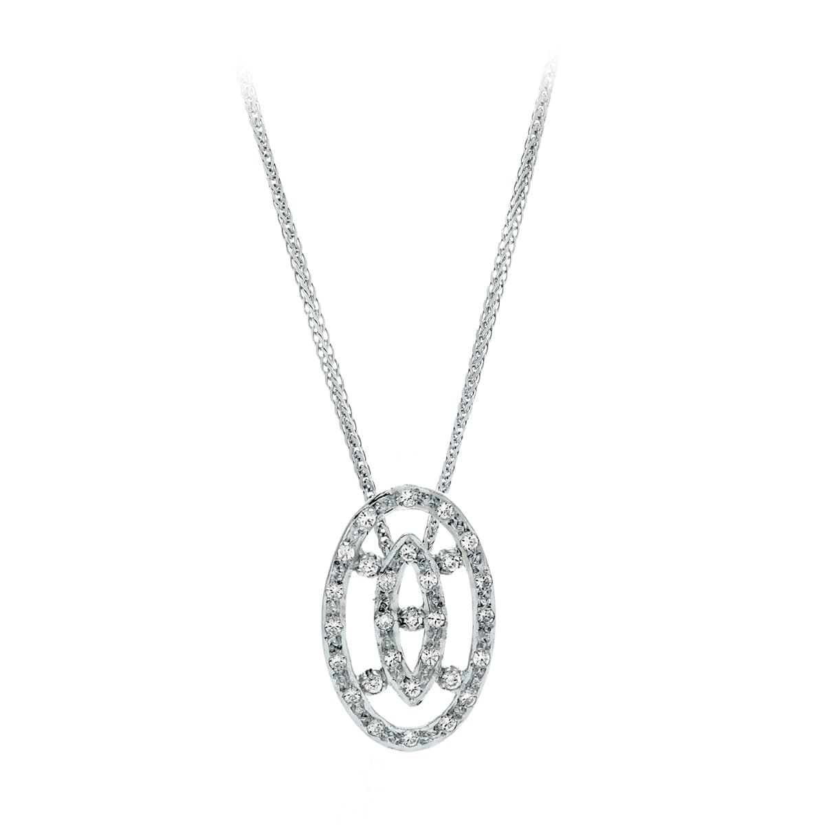 18K GARGANTILLA ORO BLANCO JUEGO DE NOVIA CIRCONITAS 45CM CENTRO 22X14 MM