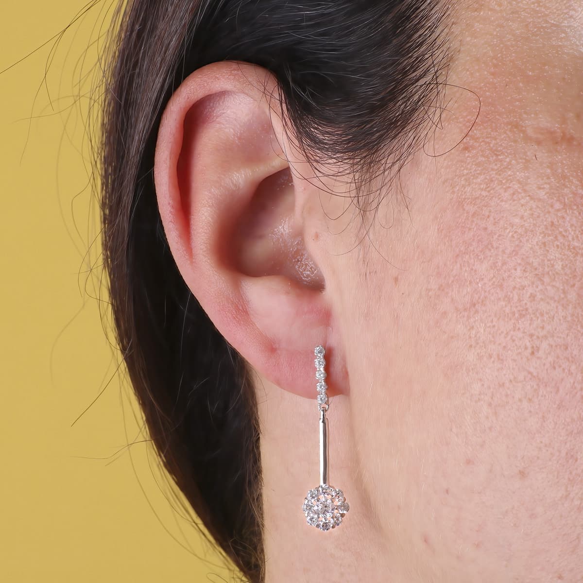 18K PENDIENTES DOS CUERPOS JUEGO DE NOVIAS CIRCONITAS 33X6 MM PRESION - Imagen 2
