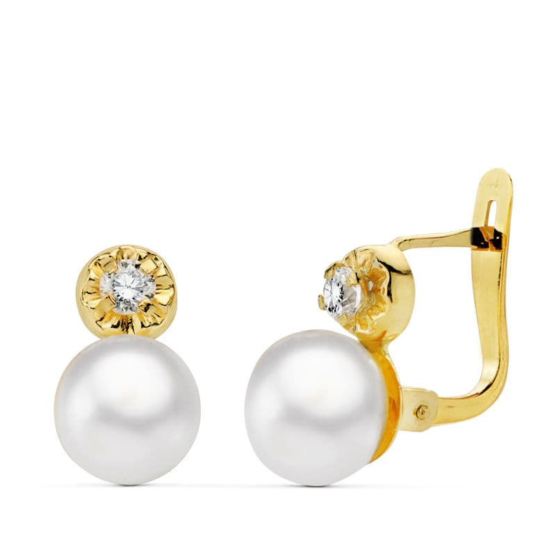 18K PENDIENTES PERLA Y CIRCONITA 11X7 MM
