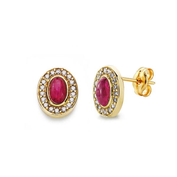 18K PENDIENTES PIEDRA ROJA 9X7 MM