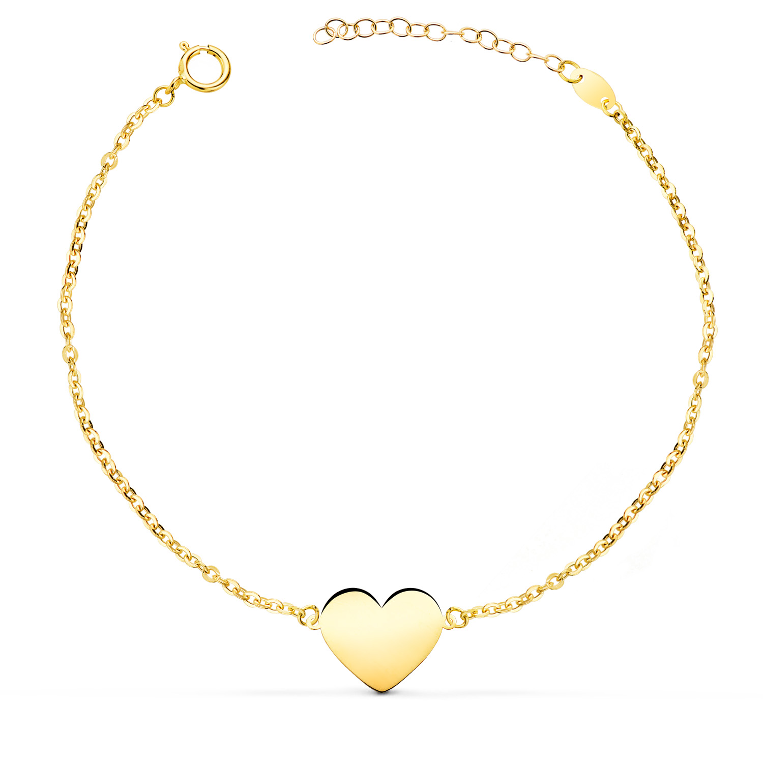 18K PULSERA ORO AMARILLO CORAZON EN BRILLO 12X10 MM. LARGO: 18 2 CM