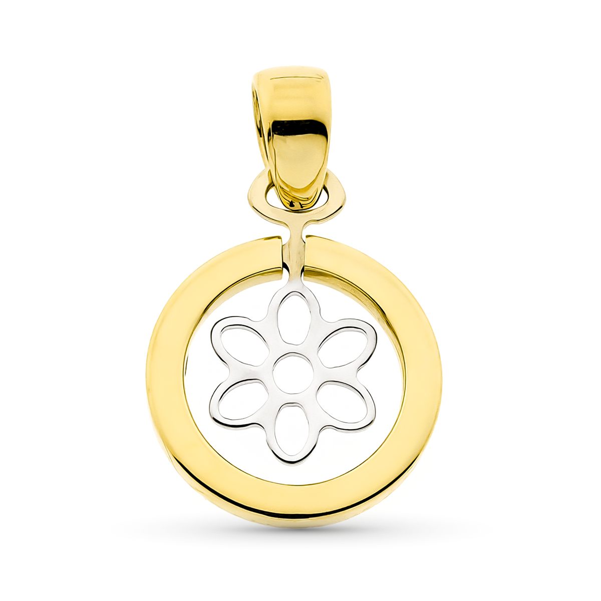 18K COLGANTE ORO BICOLOR CIRCULO CON FLOR