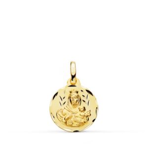 18K MEDALLA TALLADA VIRGEN DEL CARMEN 14 MM