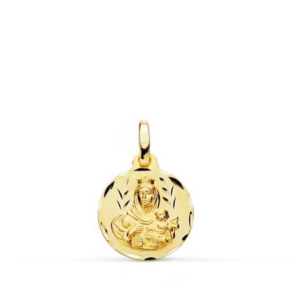 18K MEDALLA TALLADA VIRGEN DEL CARMEN 14 MM