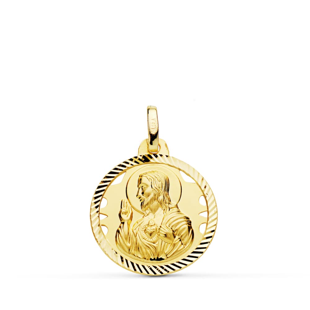 18K MEDALLA CRISTO SAGRADO CORAZON DE JESUS HELICE CALADO 18 MM