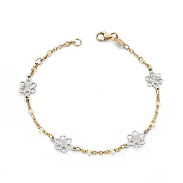 18K PULSERA ORO BICOLOR FLOR 17.5 CM