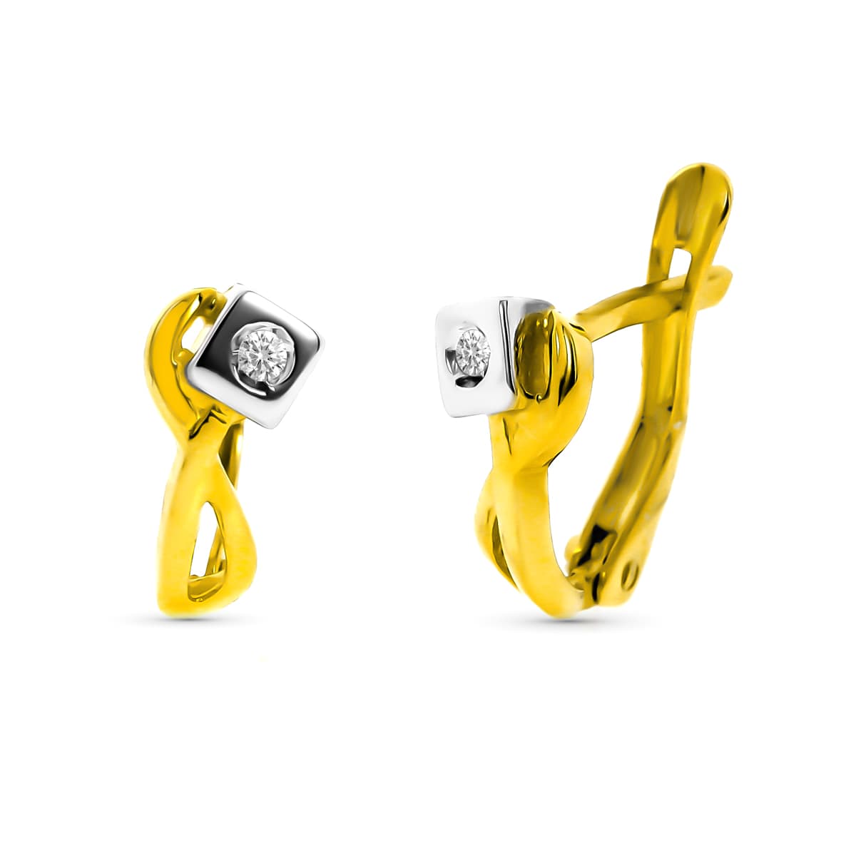 18K PENDIENTES ORO BICOLOR CON DIAMANTES TALLA BRILLANTE