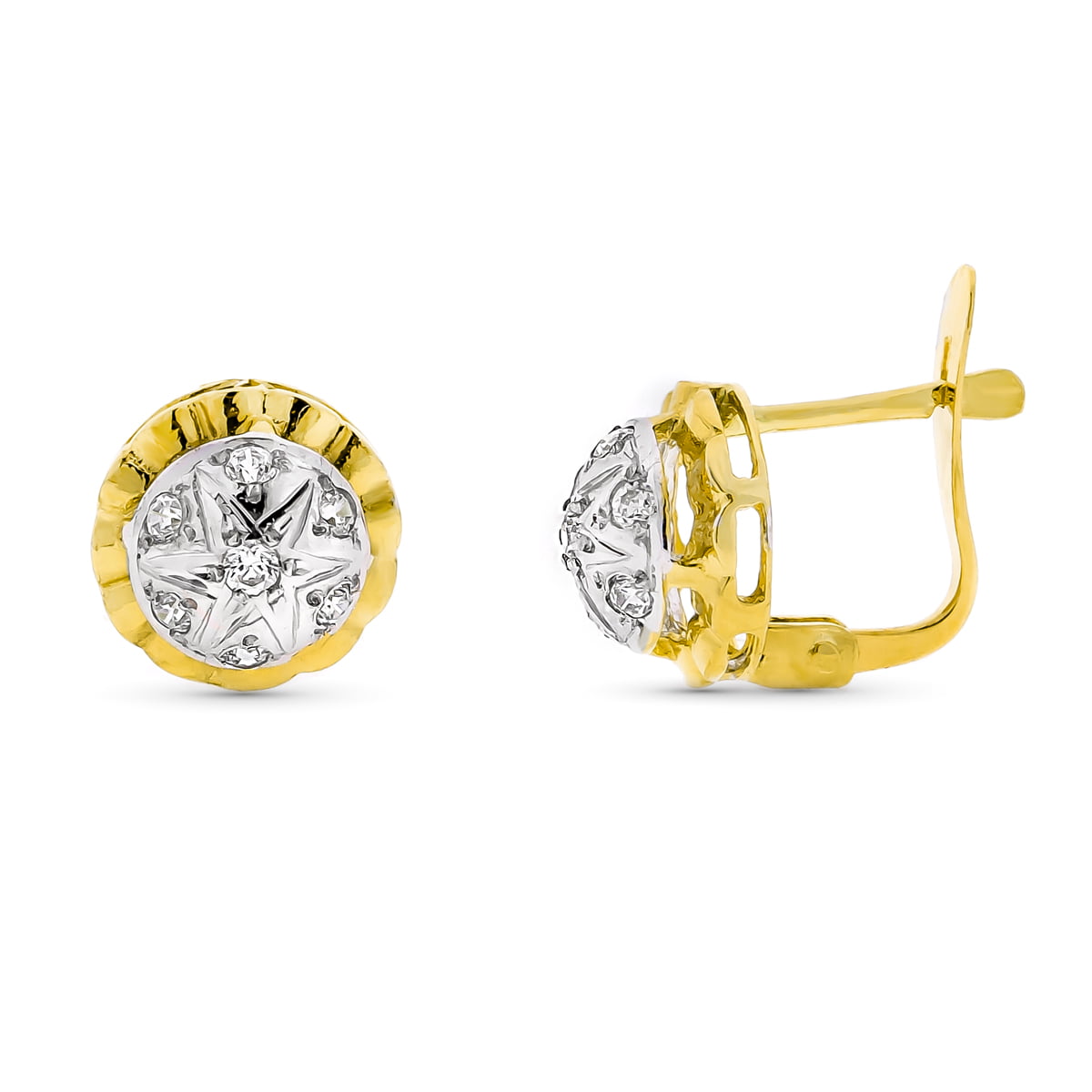 18K PENDIENTES ORO BICOLOR TOPES CIRCONITAS