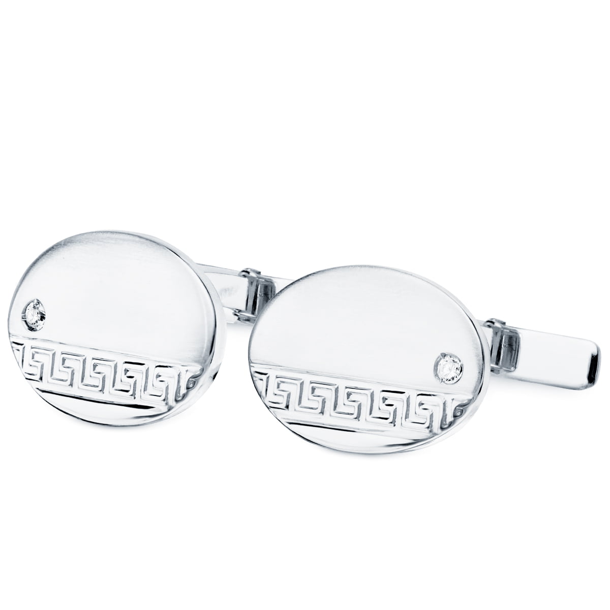 GEMELOS ORO BLANCO OVAL MATE/BRILLO 18X13MM. CIRCONITAS CIERRE RÍGIDO OSCILANTE