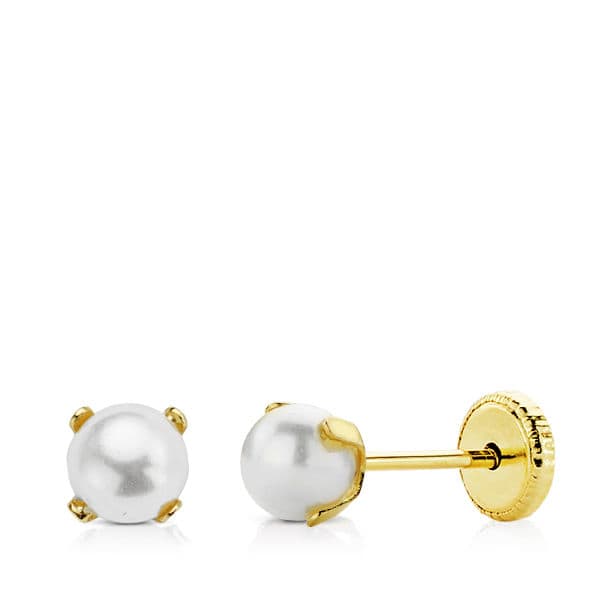 9K PENDIENTES 9 KTES PERLA. 4 MM.TUERCA