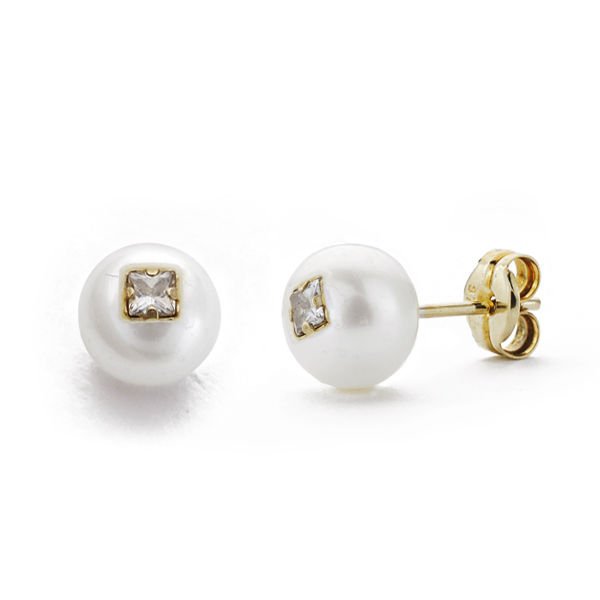 PENDIENTES 9 KTES PERLA CIRCONITA, 6MM.